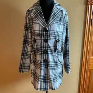 Cleo Black and White Plaid Trench Coat Size 4